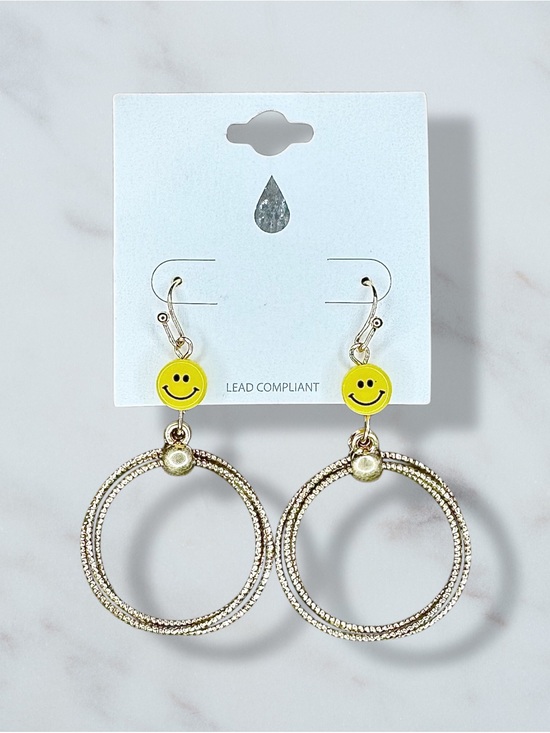 Suzie Q USA Jewelry - Smiley Face Gold Hoop Drop Earrings